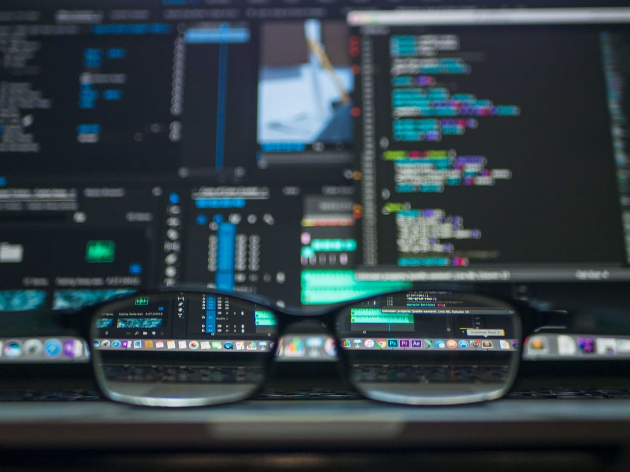 lunettes posées sur le clavier d'un ordinateur portable ouvert